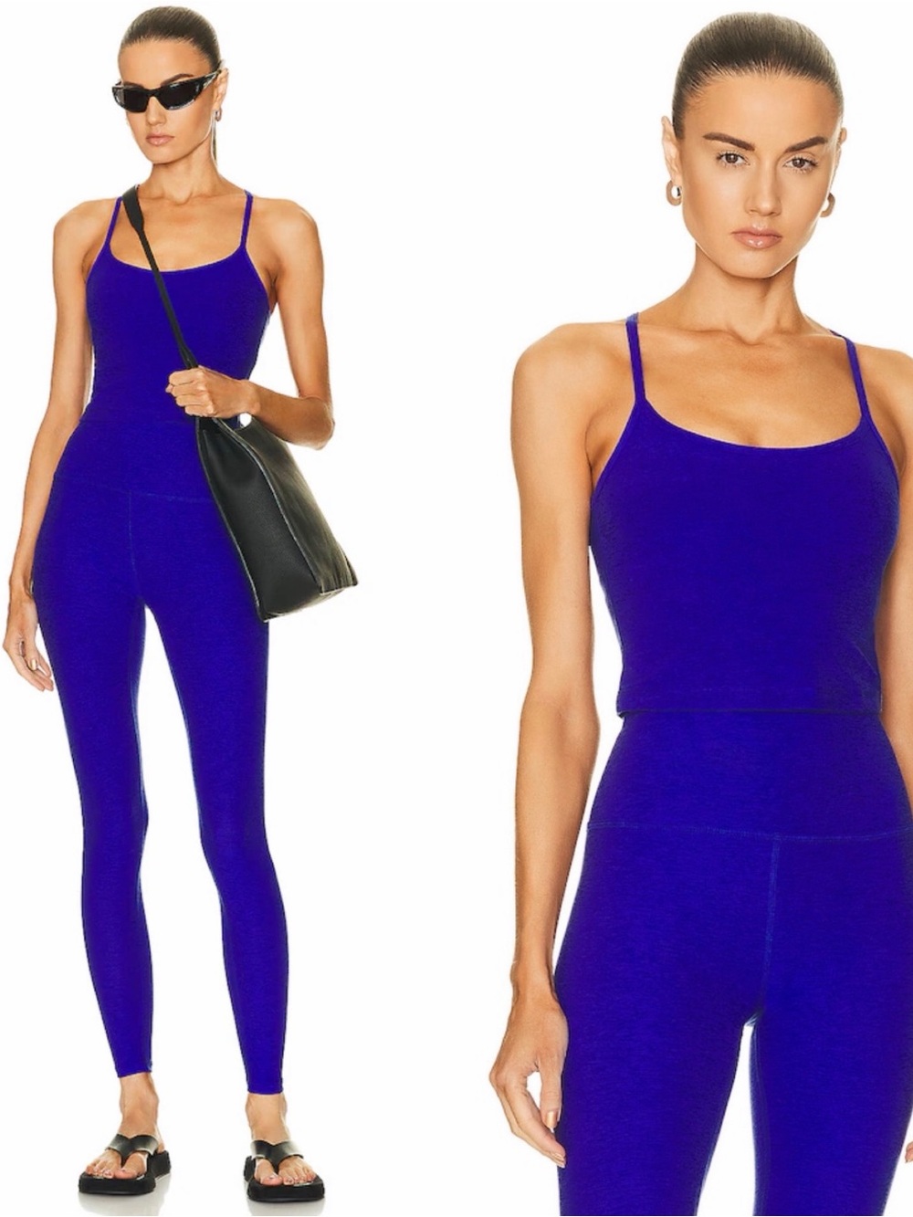 NWT Beyond Yoga Set Sapphire Blue Heather: Midi Leggings & Cropped Tank Small - Picture 1 of 10